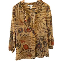 Diane Von Furstenberg Womens Sheer Blouse Silk 10 Brown Floral Romantic ... - $34.99