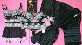 Victoria&#39;s Secret 34DD/36D,36C Bra Set+Garter Slip Dress+Robe Black Silver White - £237.10 GBP