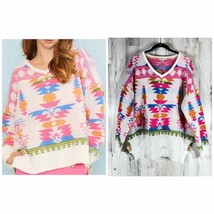 Main Strip Womens Sweater Oversized Size Small Aztec Bright Pink - $20.77