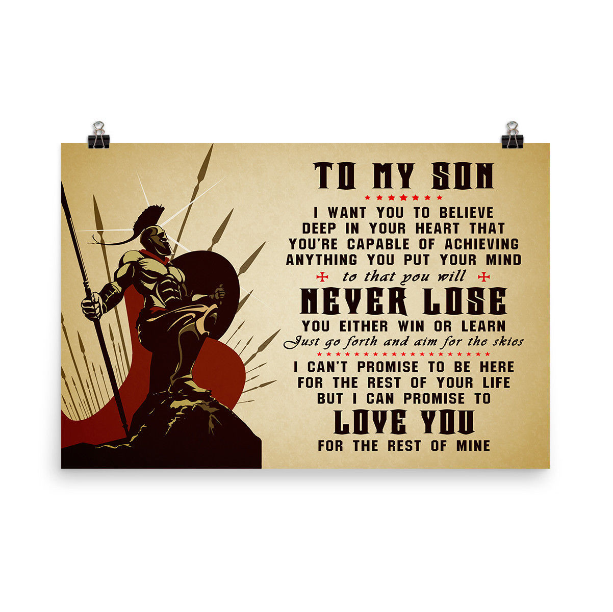 Spartan Warrior Poster Gift for Son Never Lose Inspiration Quotes Poster for Son