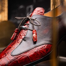 Anzio Rustic Genuine Alligator and Calfskin Leather Dress Derby's Shoes Cognac image 10