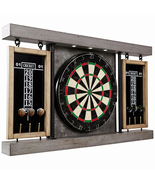 40&quot; Dartboard Cabinet &amp; Dart Board Set LED Lights 6 Steel Tip Darts and ... - $334.71 CAD