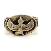Vintage Sterling Carved Egyptian Revival Wing Goddess Open Ring Band 8 1/2 - £67.26 GBP