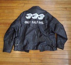Vintage Men&#39;s Black Leather Coat Jacket &quot;333 Only Half Evil&quot; Size 48 - £73.81 GBP