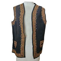 Vintage Handmade Black Vest with Gold Sequin Detail Size Large  - £27.06 GBP