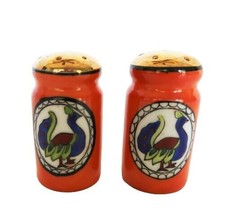Vintage orange &amp; gold tone ceramic peacock design salt &amp; pepper shakers ... - $14.99