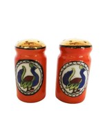Vintage orange &amp; gold tone ceramic peacock design salt &amp; pepper shakers ... - £11.76 GBP