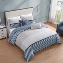 Blue Geo Lines 5 Piece Reversible Comforter Set for All Seasons - $2,382.13 MXN - $2,532.65 MXN