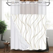 White Gold No Hook Shower Curtain With Snap In Liner Modern Hotel Shower Curtain - $37.99