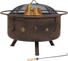 Sunnydaze Cosmic Outdoor Fire Pit - 30 Inch Round Bonfire Wood, Celestial Design - £144.34 GBP