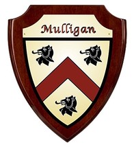 Mulligan Irish Coat of Arms Shield Plaque - Rosewood Finish - $48.00