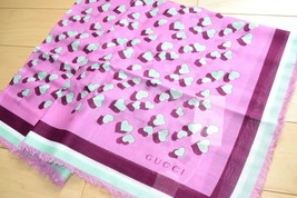 Gucci Cotton Scarf Pink Heart 55&quot; x 28&quot; Children collection 140 cm shawl NIB - £152.96 GBP