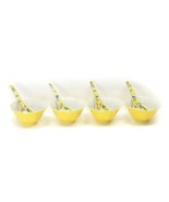 Set of 4 Porcelain Lotus Shaped Yellow Soup Rice Bowls With Spoons Japan... - $59.37