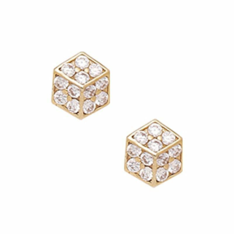 Primary image for 14K Solid Yellow Gold 5MM Prong Set Cubic Zircon Cube Studs ER-PE19