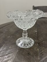 Fenton Art Glass Crystal Fine Cut &amp; Block Comport New Small Logo - $29.69