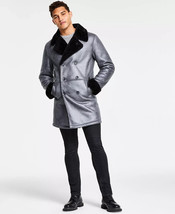 International Concepts Men&#39;s Faux-Fur-Trim Faux-Leather Coat Antique Tin-Small - £59.85 GBP