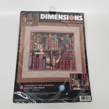 2001 Dimensions Frederick the Literate Cross Stitch Kit Library Cat Books 35048 - $17.81