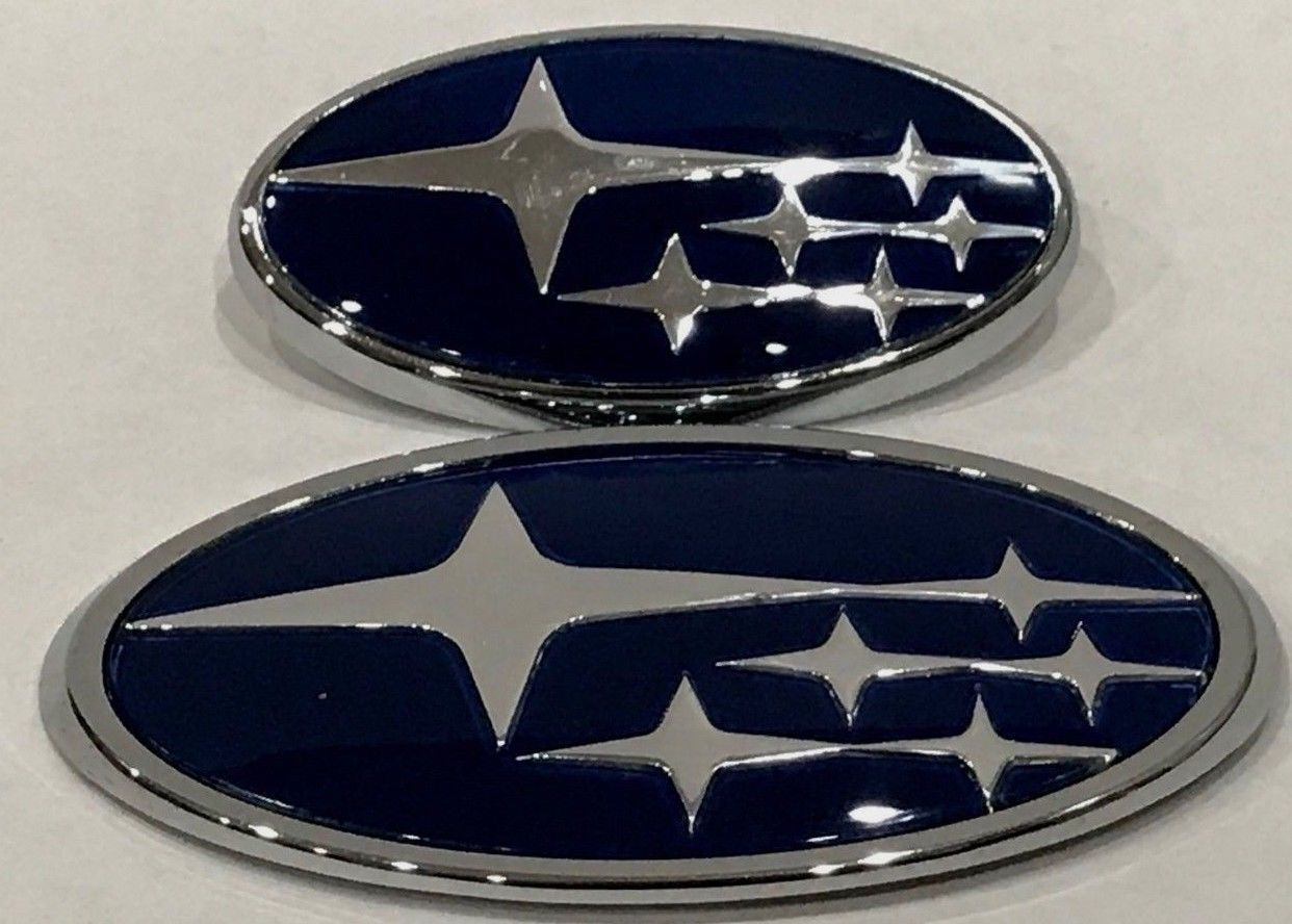 2 Pcs, Subaru Grille Emblem Front & Rear Blue Chrome Star, Outback Impreza WRX