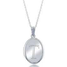 Sterling Silver Shiny Oval with Center &quot;T&quot; Initial Locket W/Chain - £65.30 GBP