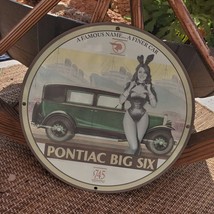 Vintage 1930 Pontiac Big Six Automobile Marque Porcelain Gas &amp; Oil Pump Sign - £98.86 GBP