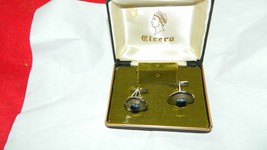 Vintage Cicero Cuff Link Set In Box Silvertone With Blue / Black Stones Pair - £22.15 GBP