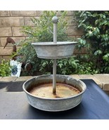 Rustic Galvanized Metal Round 2 Tiered Spinning Stand Country Farmhouse ... - $28.00