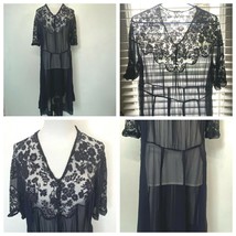 Antique Nightgown size M L See Through Sheer Victorian Lingerie Rayon? Lace PJ - £47.50 GBP