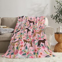 Pink Flannel Throw Blankets Soft Lightweight Plush Pink Blanket For Horse Lovers - £27.04 GBP