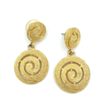 DOUBLE SWIRL vintage dangle earrings - gold-tone textured circle stateme... - £7.71 GBP