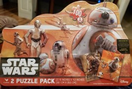 Star Wars Collectible Tin - 2 Puzzle Pack Droids &amp; Chewbacca 100 Pc Each  New! - £6.16 GBP