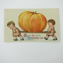 Vintage Halloween Postcard Boys Carry Giant Pumpkin Fantasy Good Luck An... - £31.45 GBP