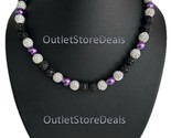 Iced Disco Ball Crystal Rhinestone Beaded Pearl Baseball Necklace Purple... - $19.79+