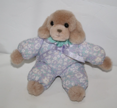 Russ Berrie Dog 9&quot; Tan Plush Cloth Flower Body Stuffed Puppy I Love You Bow 1512 - £9.74 GBP