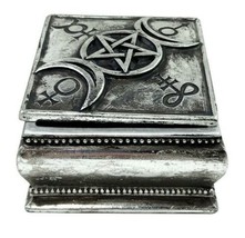 Alchemy Gothic Triple Moon Pot Wiccan Trinket Box Lid Antiqued Silver Resin V92 - £17.26 GBP