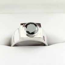 Uomo 1.90 Carati Taglio Rotondo Lab-Created Onice Nera Solitario Ring IN Argento - £73.88 GBP