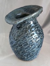 Handmade Textured Storm Blue Studio Art Pottery Vase (signed Jan Hawkes)... - £15.56 GBP