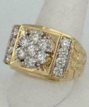 Mens 18K Yellow Gold Over Nugget 2.74Ctw Round Diamond Cluster Ring Free Sizable - £96.53 GBP