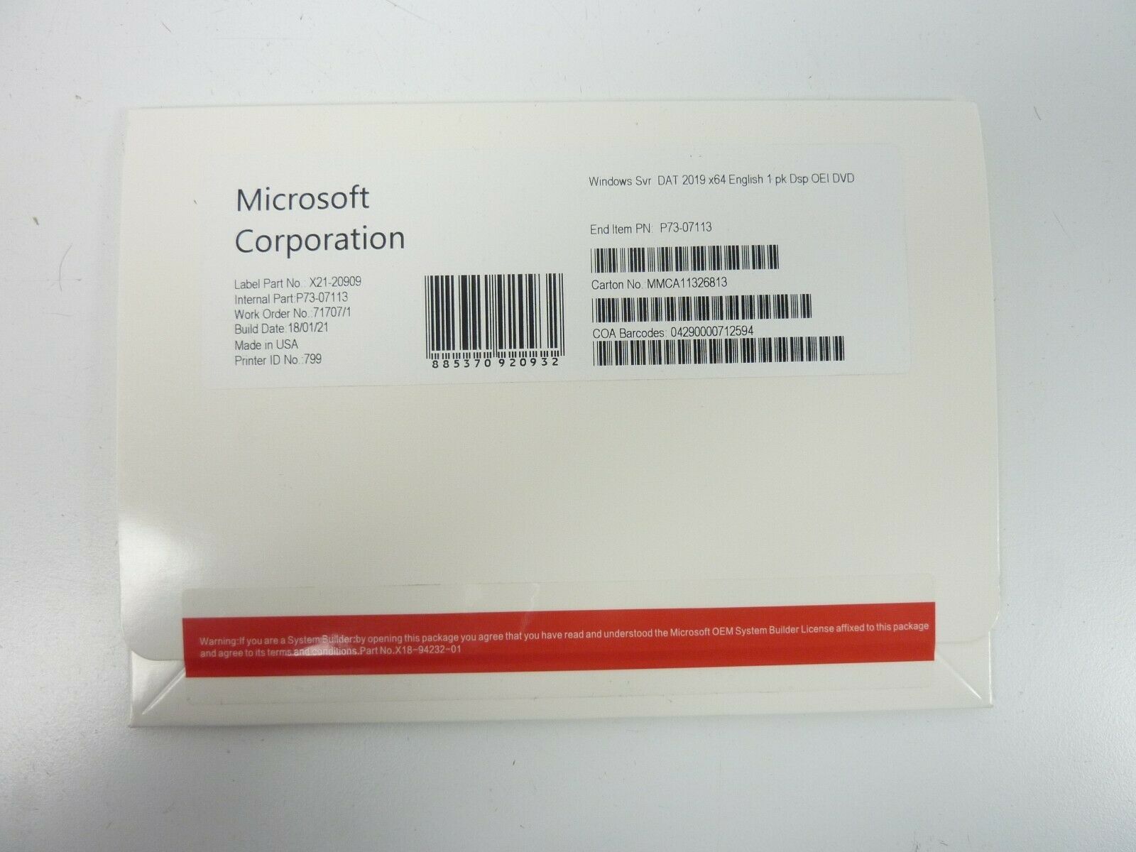 Microsoft Windows Server 2019 Standard x64 bit - DVD + PRODUCT LICENSE KEY - $45.99