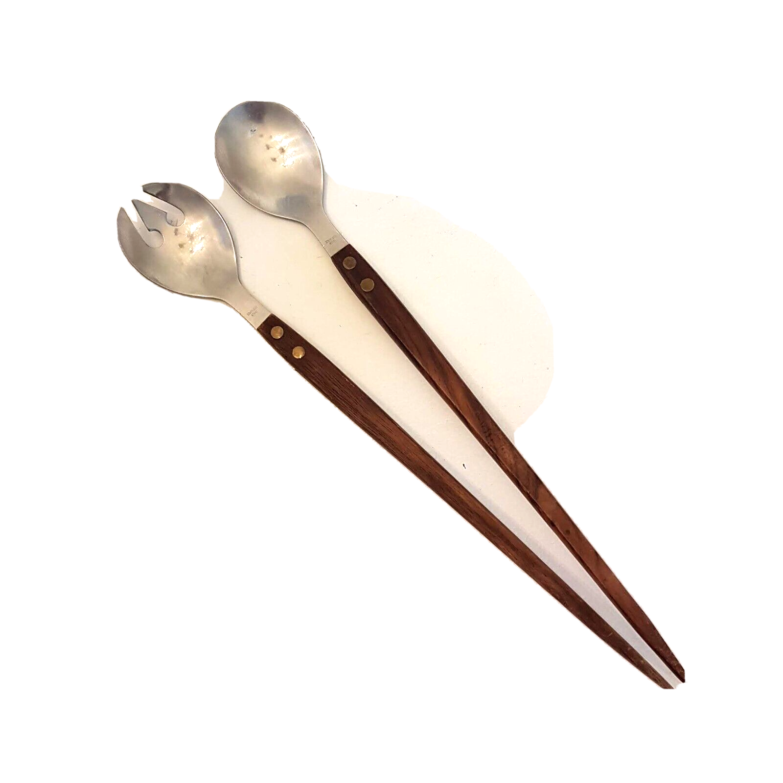 Danish Modern Salad Serving Set Fork Spoon Stainless Steel Long Teak Han... - $19.73