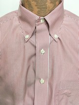 Brooks Brothers 346 17 2/3 Red White Stripe Long-Sleeve Cotton Shirt But... - $24.01