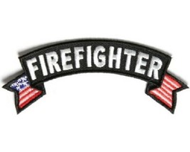 Firefighter U.S. Flag 4&quot; X 1.5&quot; Iron On Rocker Patch (B11) - £4.66 GBP