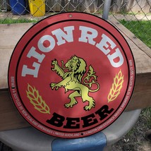 Vintage 1869 Lion Red Lager Beer Brewing Company Porcelain Gas &amp; Oil Pump Sign - £98.20 GBP