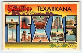 Greetings From Texarkana Texas Large Big Letter Postcard Linen Unused Curt Teich - £12.25 GBP