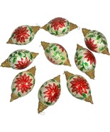 9 pcs VTG Gold Trimmed Red Poinsettia on White Capiz Shell Christmas Orn... - $131.98 CAD