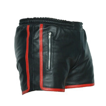 Red Side Stripes Pants Boxer Genuine Lambskin Leather Sports Men Gym Black Short - £78.13 GBP+