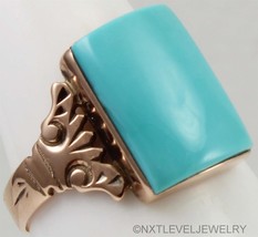 Antique Victorian Natural Persian Turquoise 14k Solid Rose Gold Cocktail Ring - £679.62 GBP