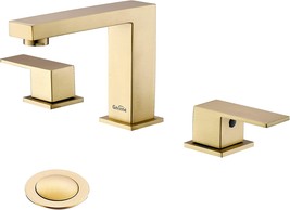 Brushed Gold 2-Handle 8-Inch Widespread Bathroom Sink Faucet From, Up Drain. - £102.10 GBP