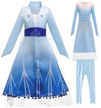 Girls Queen Elsa Costume Party Fancy Dress Pants Clothes Outfits 3 Pcs - £18.32 GBP