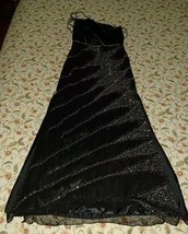 Beads by Sean Mehta Y2K Beaded Silk Black &amp; Silver Gown Size 6 One Shoulder - $55.00
