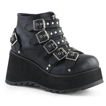 DEMONIA Punk Goth Gothic Wedge Platform Black Buckle Strap Ankle Boots SCE30/BVL - £68.32 GBP